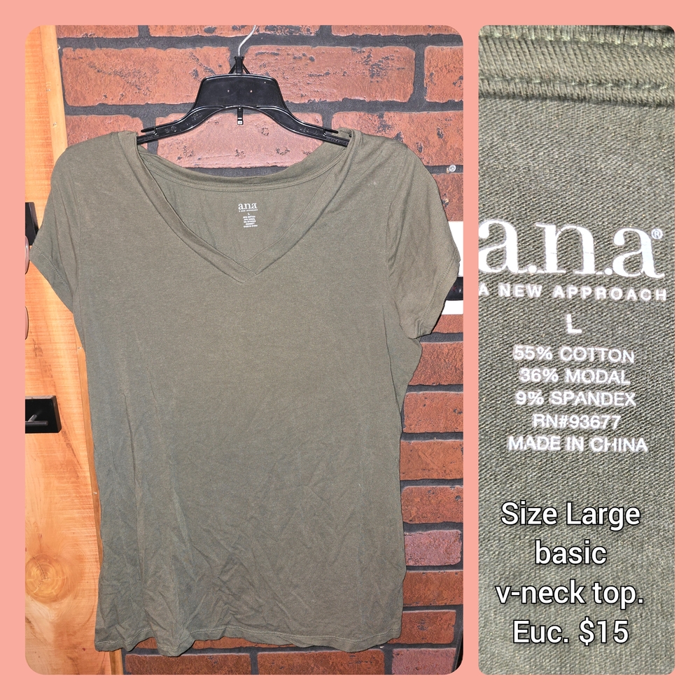 a.n.a Olive Short Sleeve V-Neck Tee